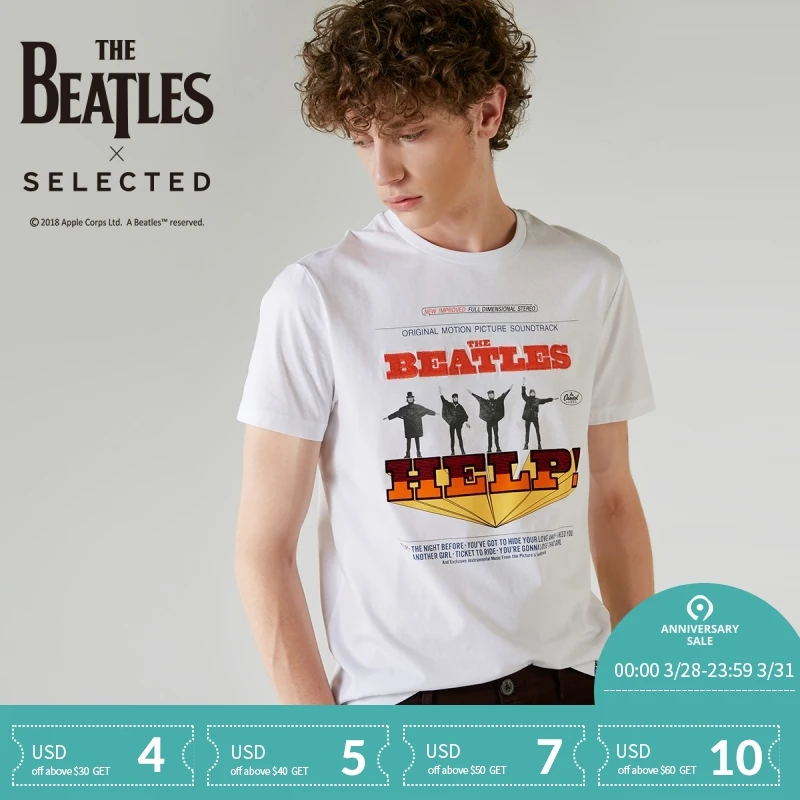 

SELECTED Men's Mercerized Cotton Flocking Letter Print Short-sleeved T-shirt L|4182T4661
