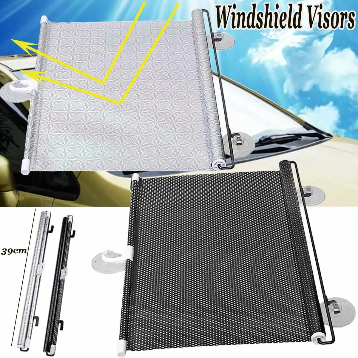 

65*38cm Universal Car Retractable Windshield Visors Block Rear Window Mesh Curtain Sun Shade Cover Car Accessories