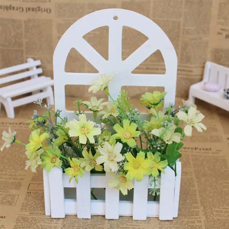 

1pc Retro Wooden Fence Flower Basket Three-dimensional Wall Tea Shop Garden Flower Plants Pendant Pot Decor Gift
