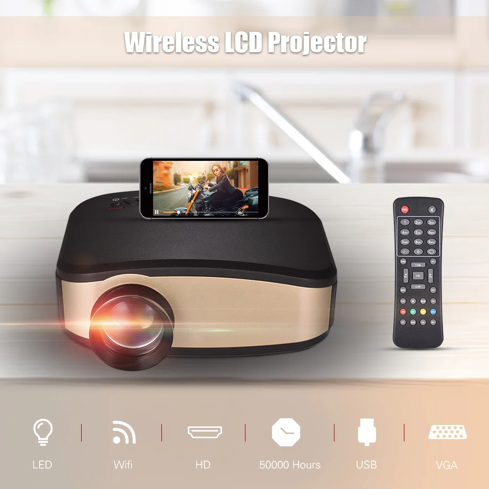 Wifi ЖК-проектор светодиодный портативный видеопроектор может синхронизировать экран смартфона с поддержкой 1080P с USB HD VGA AV входом