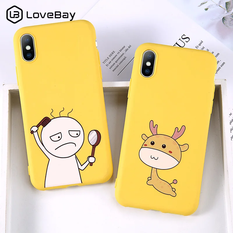 

Lovebay Cute Soft Phone Case Cover For Iphone 8 7 6 6S Plus 5 5S SE Yellow Animals Deer Rabbit Back Cover For Iphone XS Max XR X