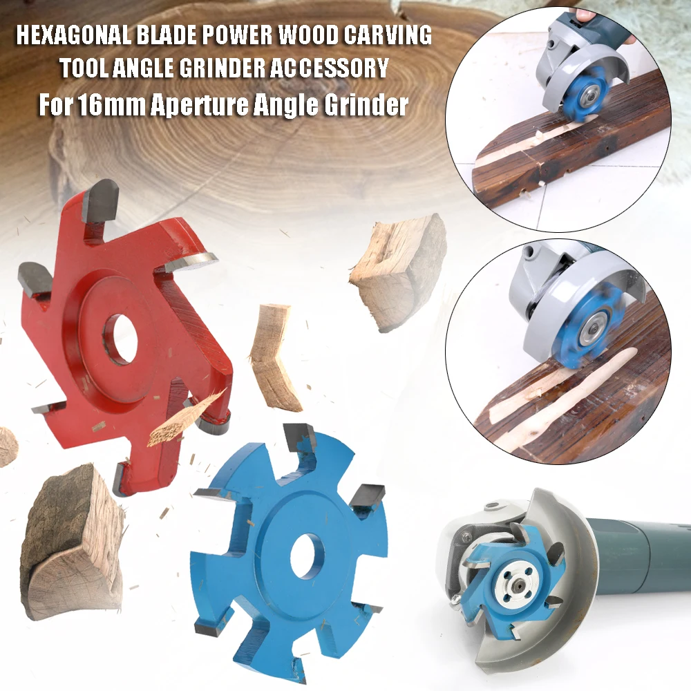 

Hexagonal Blade Power Wood Carving Tool Angle Grinder Accessory for 16mm Aperture Angle Grinder