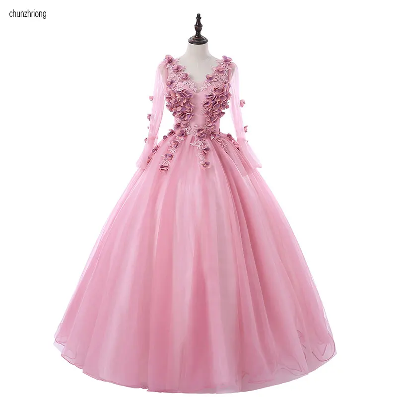 

2019 New Floor-Length V-Neck Luxury Appliques Party Vestidos 15 Anos Vintage Quinceanera Dresses Bridal Sweet Debutante Gowns