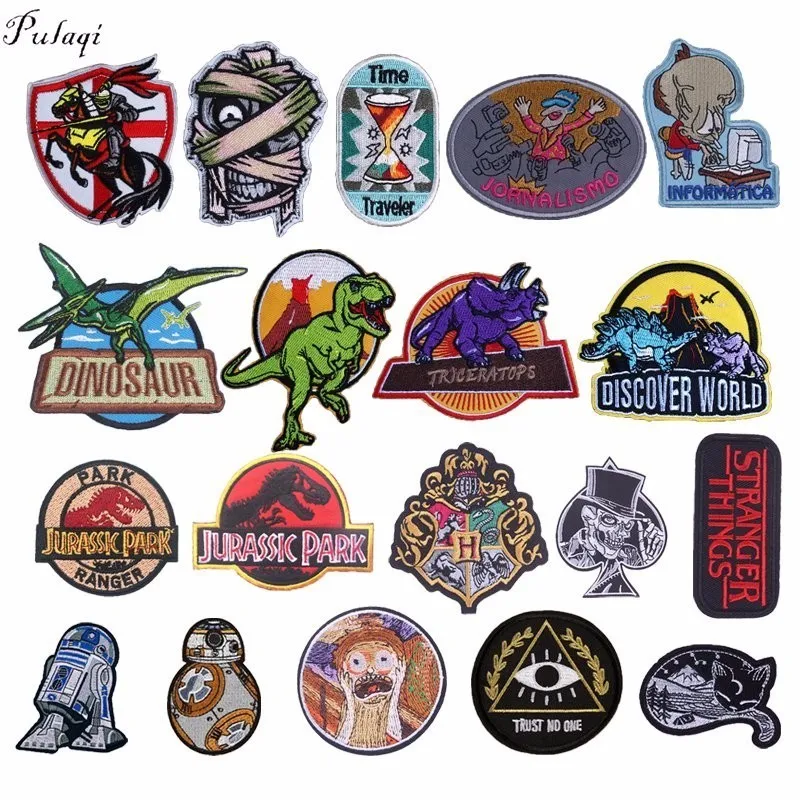 

Pulaqi Jurassic Park Star War Skull Punk Iron On Patches For Clothes T-shirt Overcoat Strange Things Patch For Men Decoration F