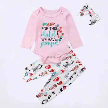 

Spring Fashion Organic Baby Girl Coming Home Printed Outfits Newborn Cute Outfit Set With Headband 0-12M