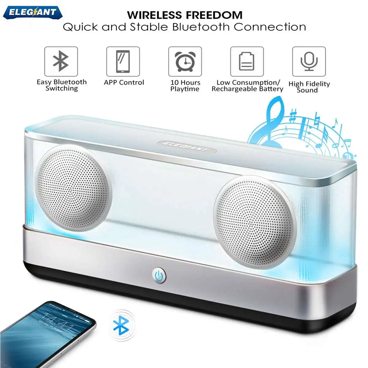 Беспроводная bluetooth Колонка ELEGIANT I30 2600 мАч 20 Вт прозрачный сабвуфер|Портативные