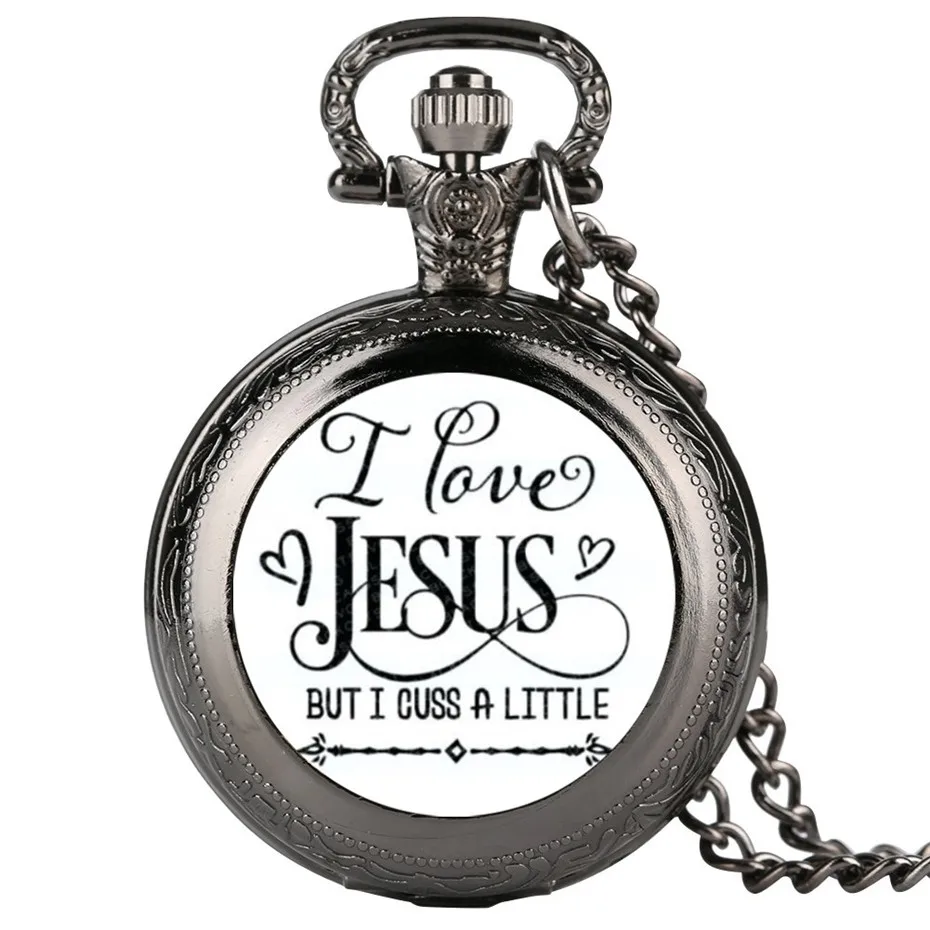 Я люблю Иисуса тема кварцевые карманные часы ретро часы с ожерельем изысканный сувенир кулон часы Подарки для мужчин женщин детей