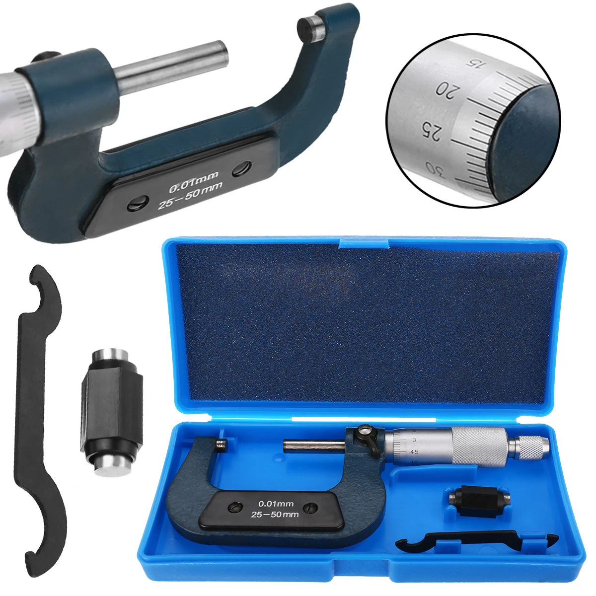 

0.01mm Micrometer Metric External Outside Micrometers Caliper Precision Gauge Chrome Plated Caliper Gauge Measuring Tool 25-50mm