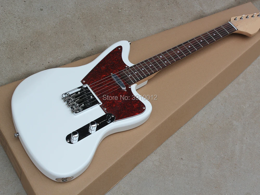 

High Quality White Electric Guitar with SS Pickups,Dots Frets Inlay,Red Pickguard,Chrome Hardware,Rosewood Fretboard