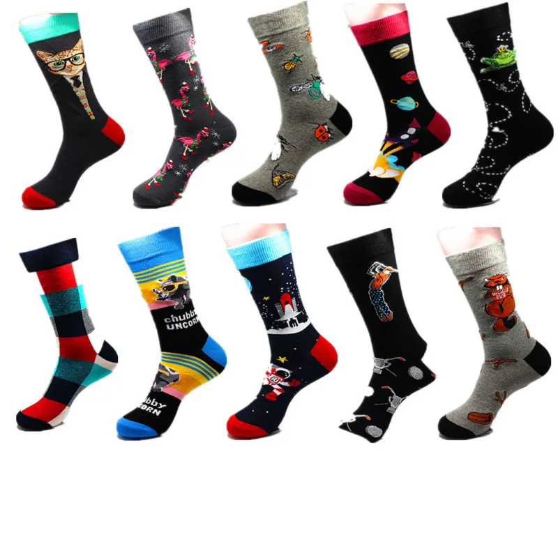 

PEONFLY 2019 Hiphop Cotton Men's Socks Harajuku Happy Funny Poop Pills Alien Comb Dress Socks for Male Wedding Christmas Gift