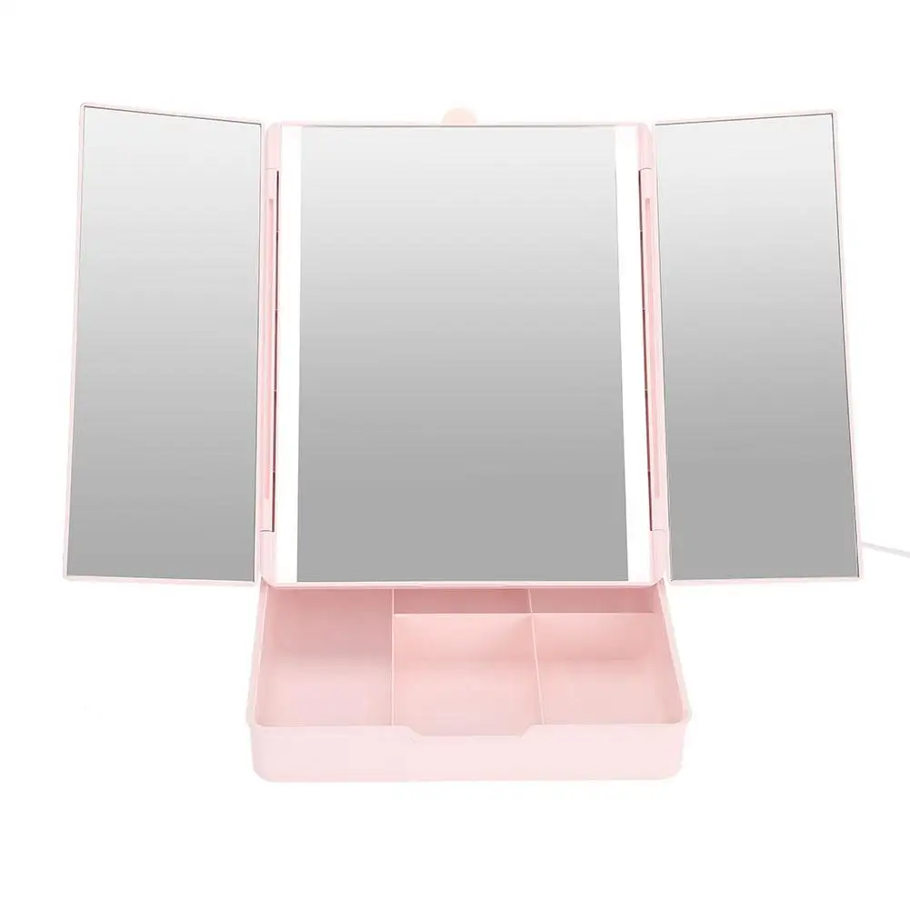 Светодиодный складной Регулируемый Настольный косметический макияж зеркало usb зарядка с контейнером набор инструментов для макияжа