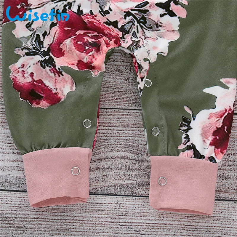 Wisefin Newborn Girl Romper Clothes Autumn Winter Floral Ruffle Baby Rompers For Girl Flower Print Infant Jumpsuit Girl Onesie