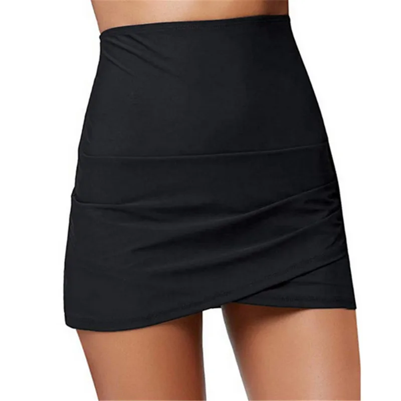

Women Sexy Beach Bathing Swimming SkirtSold Color High Waist Bodycon Push-ups Hem Fold Drawstring Swim Skirt