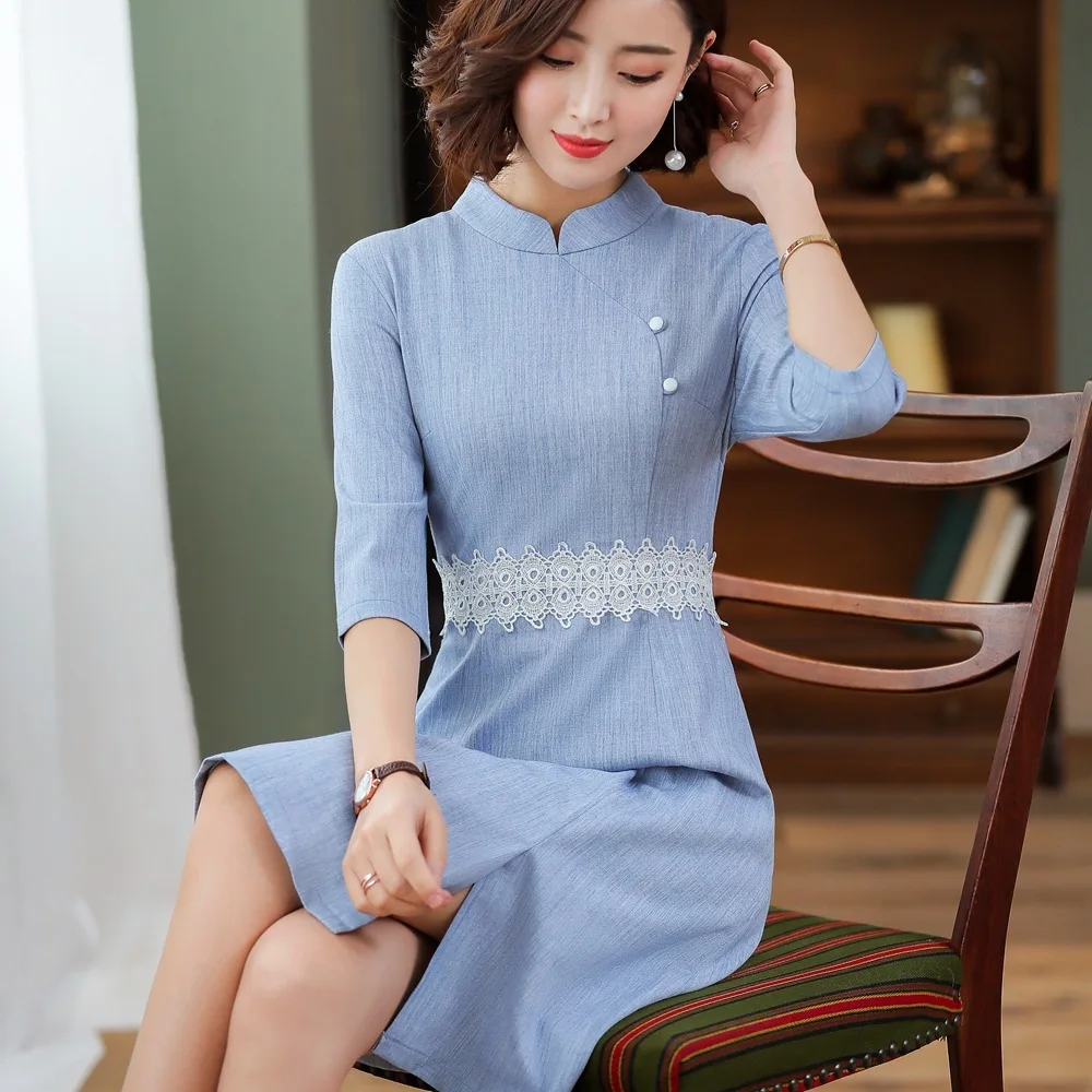 The New 2019 Summer White Standing Collar Ol Half Sleeve Occupation Dress Elegant Belt Slim Hem Split Women's Clothing Dresses