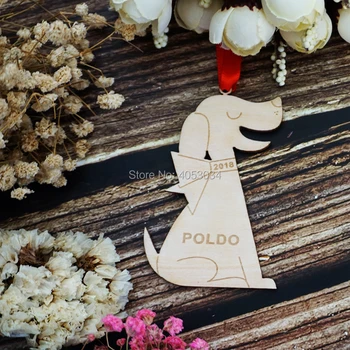 

Classic Dog Ornament: Personalized Name 2018 Wooden Dog Christmas Ornament, Puppy, Pets or Kids