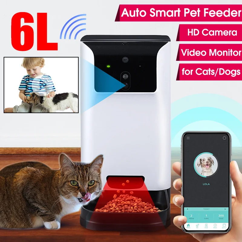 

6L Automatic Pet Feeder Cat/Dog APP Food Dispenser with Camera Voice Recorder Wifi Connection Compatible for IOS/Android