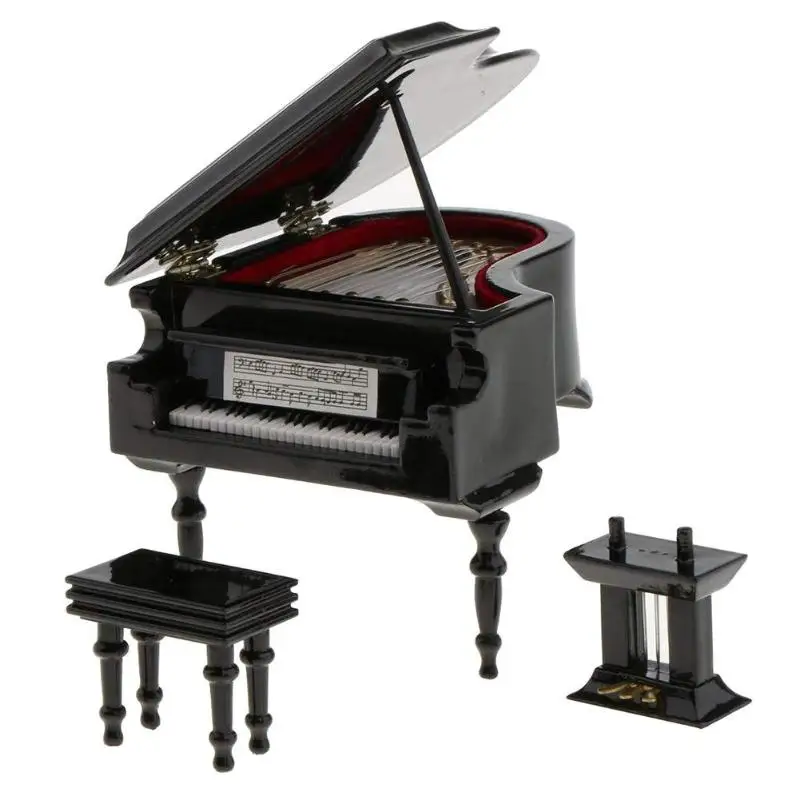 

1:12 Stool Piano Kit Ornaments Wooden Miniature Models Toys Doll House Miniature Dollhouse Decor Musical Instrument Model