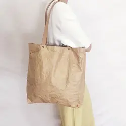 Женская шоппер Винтажная сумочка для покупок бумага для в стиле ретро повседневная сумка женская морщинистая сумка на плечо простая крафт