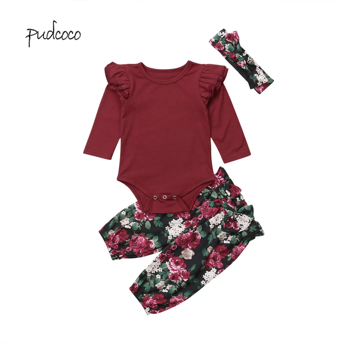 

Pudcoco New Brand Newborn Kids Baby Girls Long Sleeve Tops Romper Floral Pants Outfits Set Clothes