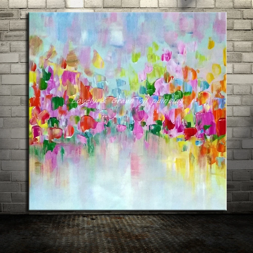 Frameless Hand Painted Colored Squares Oil Painting On Canvas Modern