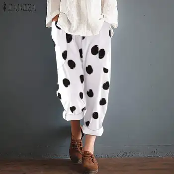 

ZANZEA Women Harem Pants Vintage Pockets Dot Print Long Trousers Ladies Casual Loose Cotton Linen Pants Plus Size Pantalon Femme