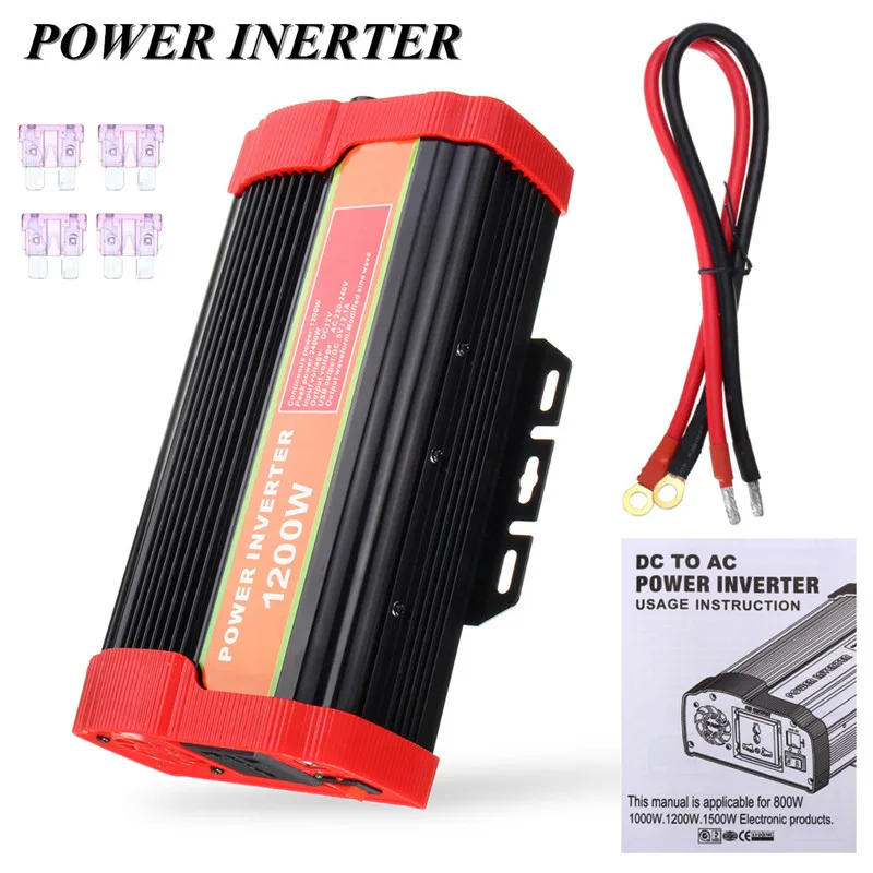 

Actual powe 1200W Car Power Inverter Charger Converter Adapter DC 12V to AC 220 Dual USB Car Inverter Power