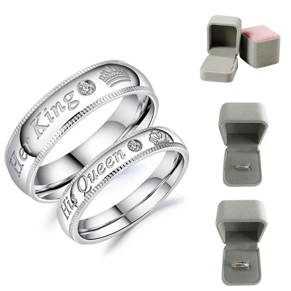 buy Her King His Queen Rhinestone Metal Couple Romantic Engagement Wedding Rings For Men Women Ring Jewelry Valentine #039;s Day Gift