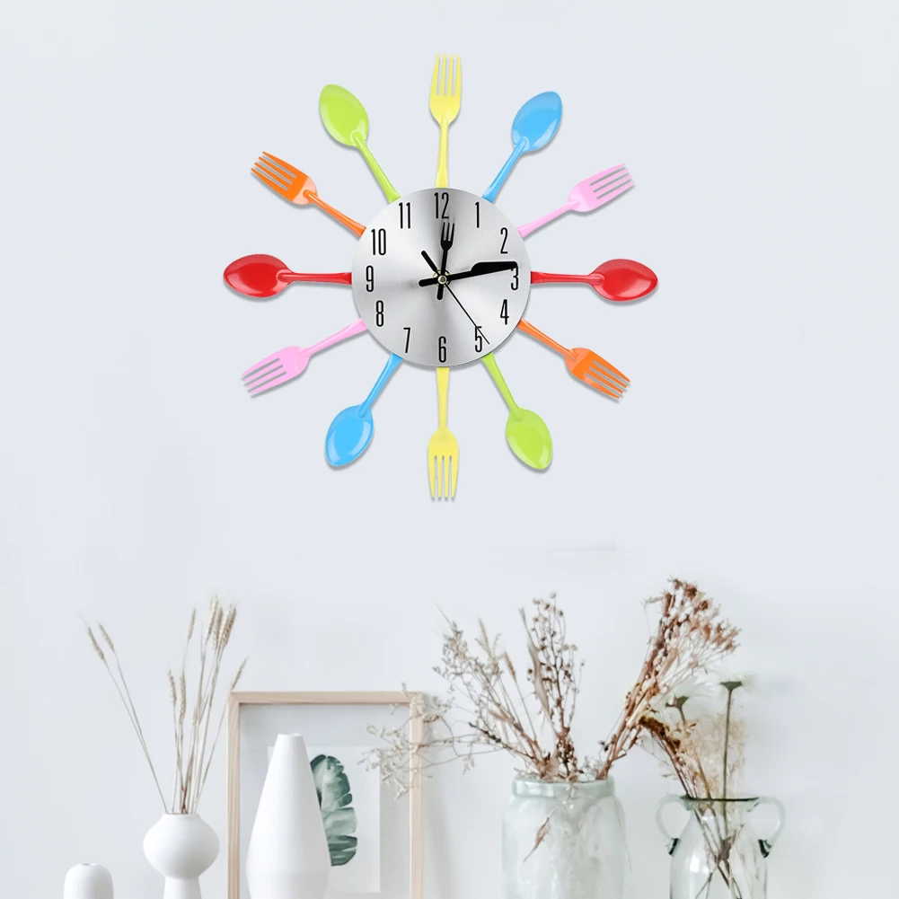 

Creative Noiseless Stainless Steel Cutlery Clock Knife and Fork Spoon Wall Clock Kitchen Decoration Modern Design Wall Clock
