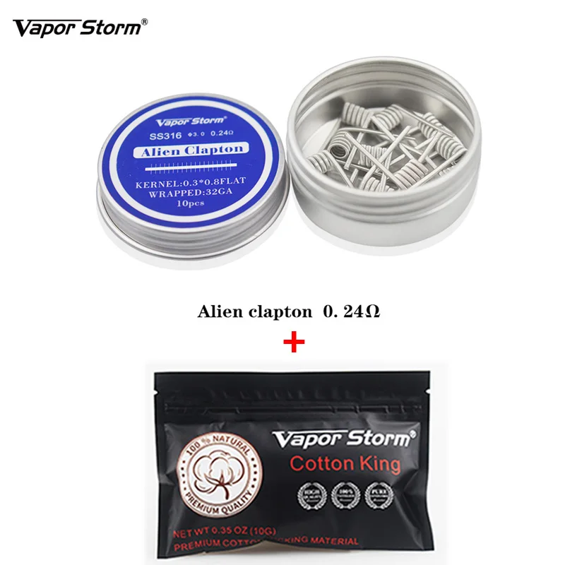 

Vapor Storm SS316 Fancy Prebuilt Coil + Organic Cotton E Cigarette Resistance Heating Wire Alien Clapton Dual Core RDA Accessory