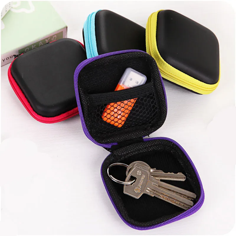

1 pc Mini Earphone Organizer Desk Set PU Leather Cover Case Protective Cable Bag