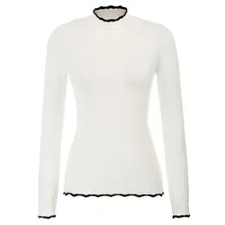 Новый черный/белый Для женщин Slim Fit свитер осень-зима с контрастным Цвет рюшами пуловер Трикотаж Вязание свитер Топы