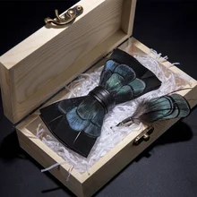 JEMYGINS Оригинальное перо фазана галстук-бабочка Изысканный Ручной работы синий черный модный галстук-бабочка булавка-брошь, подарок, набор коробок для вечерние