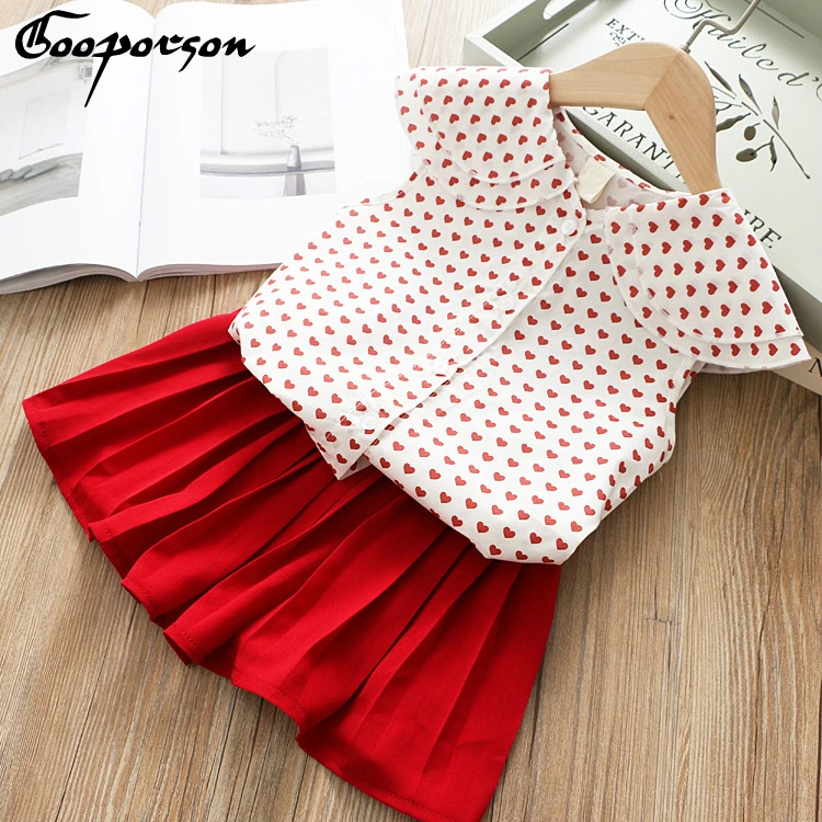 

Girl's Summer New Set little Girl Lapel Blouse Shirt and Pleated Skirt Fashion 2-pieces Children Clothes Set Outfits
