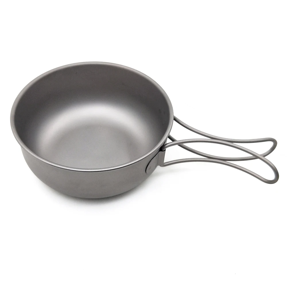 

200ml/250ml/400ml/450ml Ultralight Titanium Pan Outdoor Camping Titanium Bowl Dinner Bowl with Folding Handle Camping Cookware