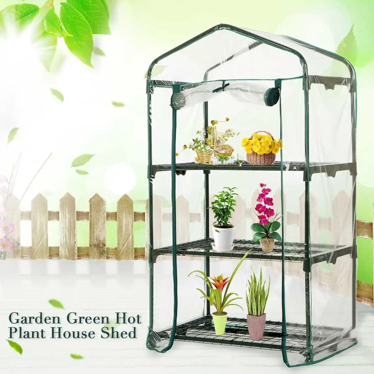 

Garden Greenhouse House Shed Storage Walk-In Green Hot Plant PE Cover Roof Keep Warm Keep Out Bugs Insects 69x49x126cm