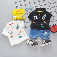 Летняя одежда для маленьких мальчиков и девочек, детская одежда, прекрасные костюмы футболка с лацканом и шорты 2 шт./компл. одежда для детей Модный повседневный костюм