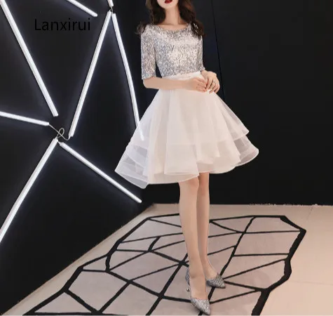 

Фатиновое платье для девочек, весна-лето, светло-белосветильник, короткое, платье для банкета, вечеринки