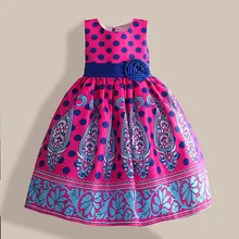 Потрясающее летнее платье синее вечернее платье в горошек с цветочным принтом для девочек детская одежда с шелковым ремешком для детей 5-10 лет vestidos infantis