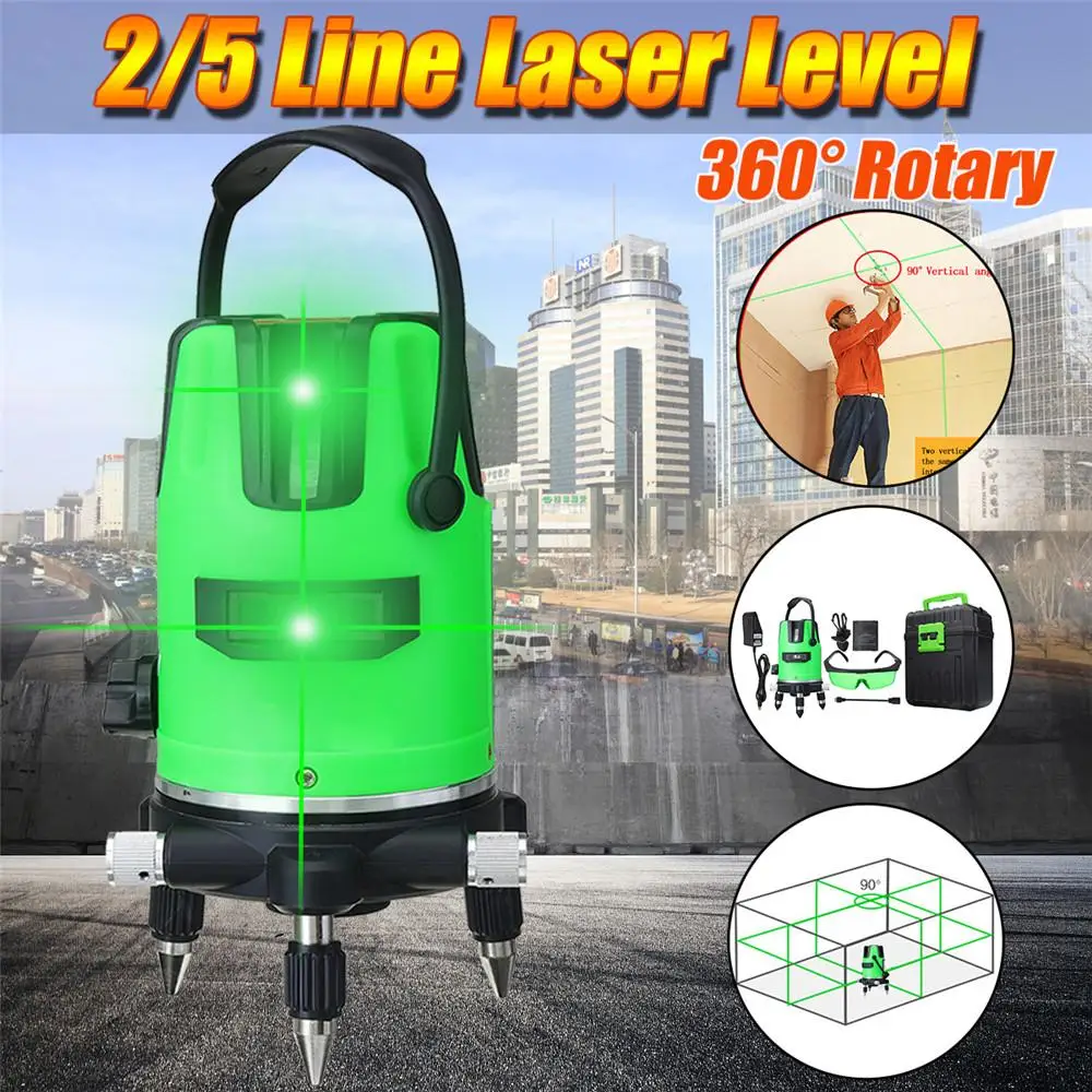 

Zeast Professional 3D Green 2/5 Line Laser Level +2 Batteries 360 Rotary Auto Self Leveling Horizontal Vertical Leveling Tools