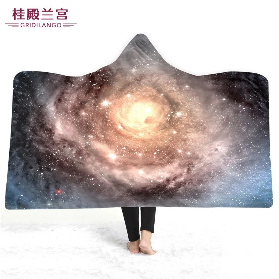 

GRIDILANGO Colorful Cosmic Nebula Vortex Hooded Blanket For Adults Kids Beds Sofa Warm Sleeping Throw Blanket Mantas Wholesale