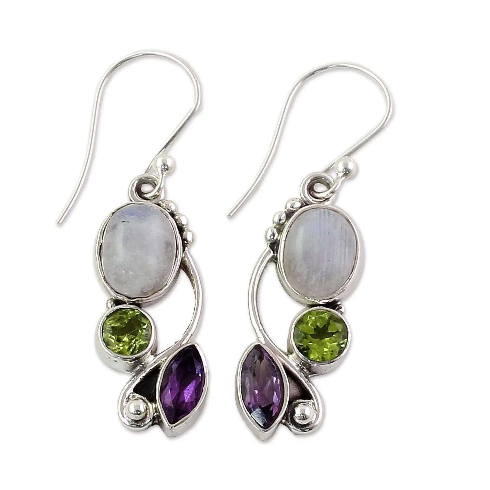 Fashion New Plating Natural Moonstone Purple Crystal Leaves Denim Earrings European Zircon | Украшения и аксессуары
