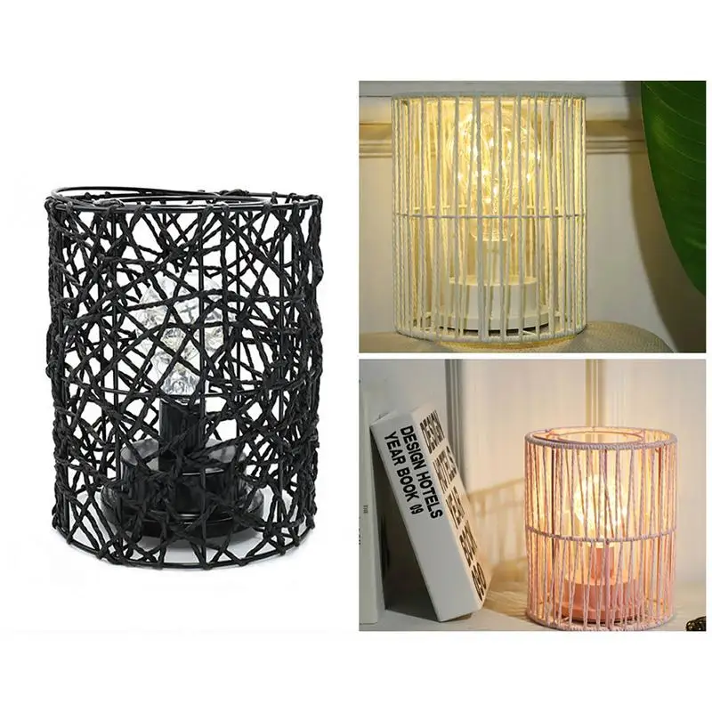 

Handmade Rattan Iron Table Lamp Nordic Style Home/ Office Decor Pretty Ornament