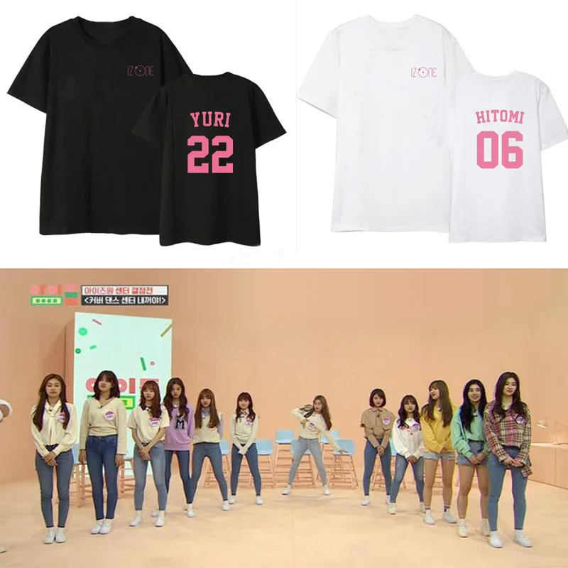 

Kpop IZONE Black cotton Short-sleeve t shirt Women new Korea casual summer loose men Women student fashion tshirt Female Clothes