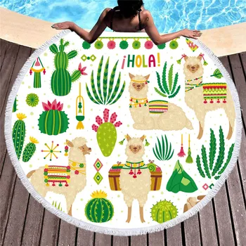 

Cactus Green Plants Printed Large Round Microfiber Beach Towel for Adults Kids Blankets with Tassels Summer Bikini Cover Up 45