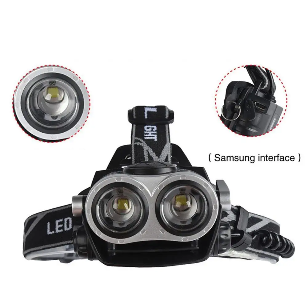 

100% Genuine Durable Strong Light LED Headlamp 3 Modes Rechargeable Headlight Outdoor Activity Hunting for USB Samsung Interface
