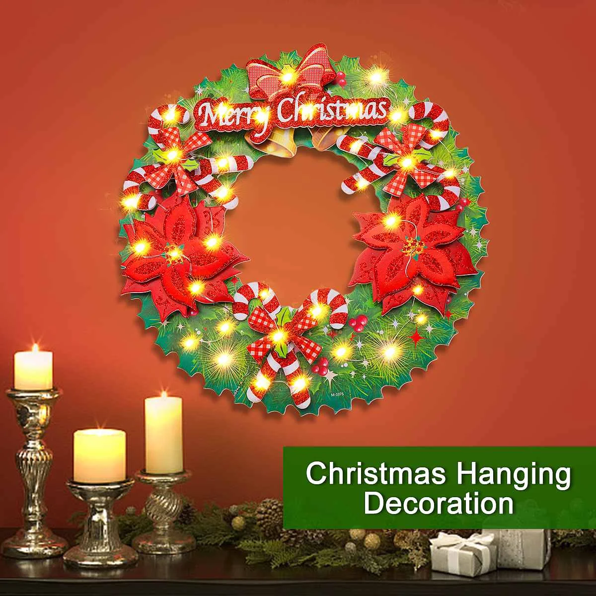 

36cm Diameter LED Light for Easter Christmas Party Decor Wreath Paper Board Hanging Ornaments For Christmas Xma Party Tree Hang