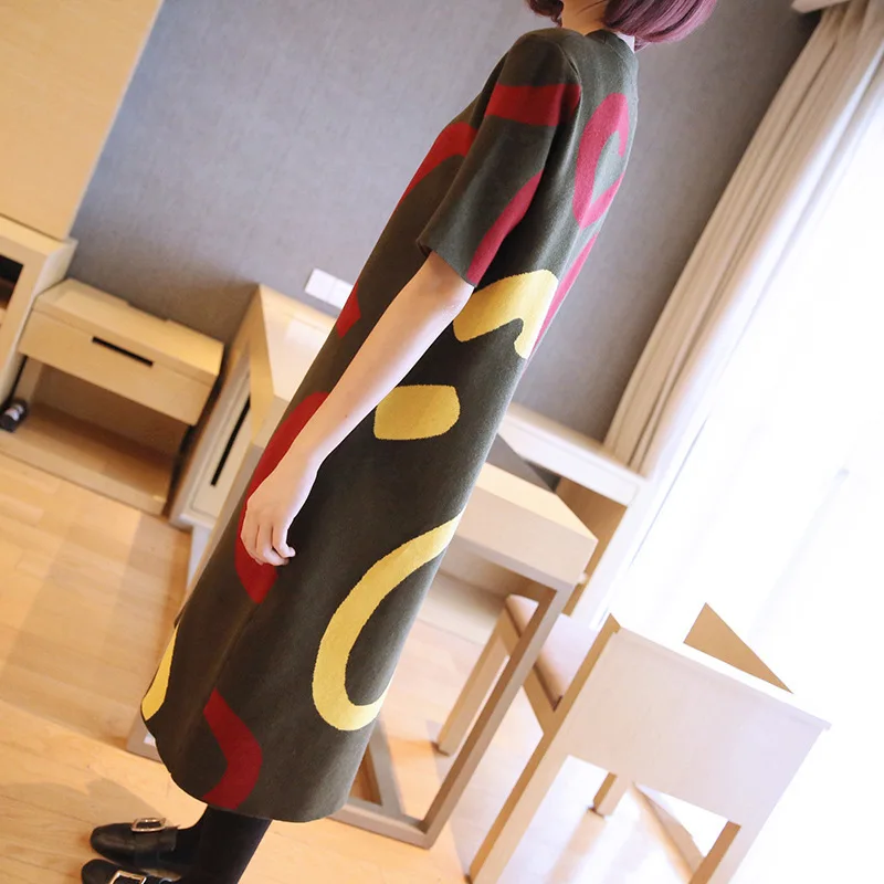 LANMREM Spring Summer New Pattern Korean Knitting Dress Short Sleeve 2020 Contrast Color Printed Cloose Casul Clothing YH182