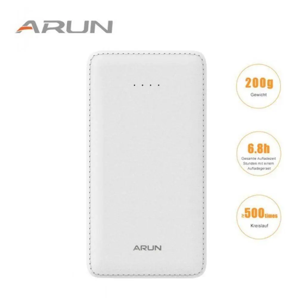 ARUN 10000 mAh power Bank 2 USB быстрая полимерная Внешняя батарея зарядное устройство для
