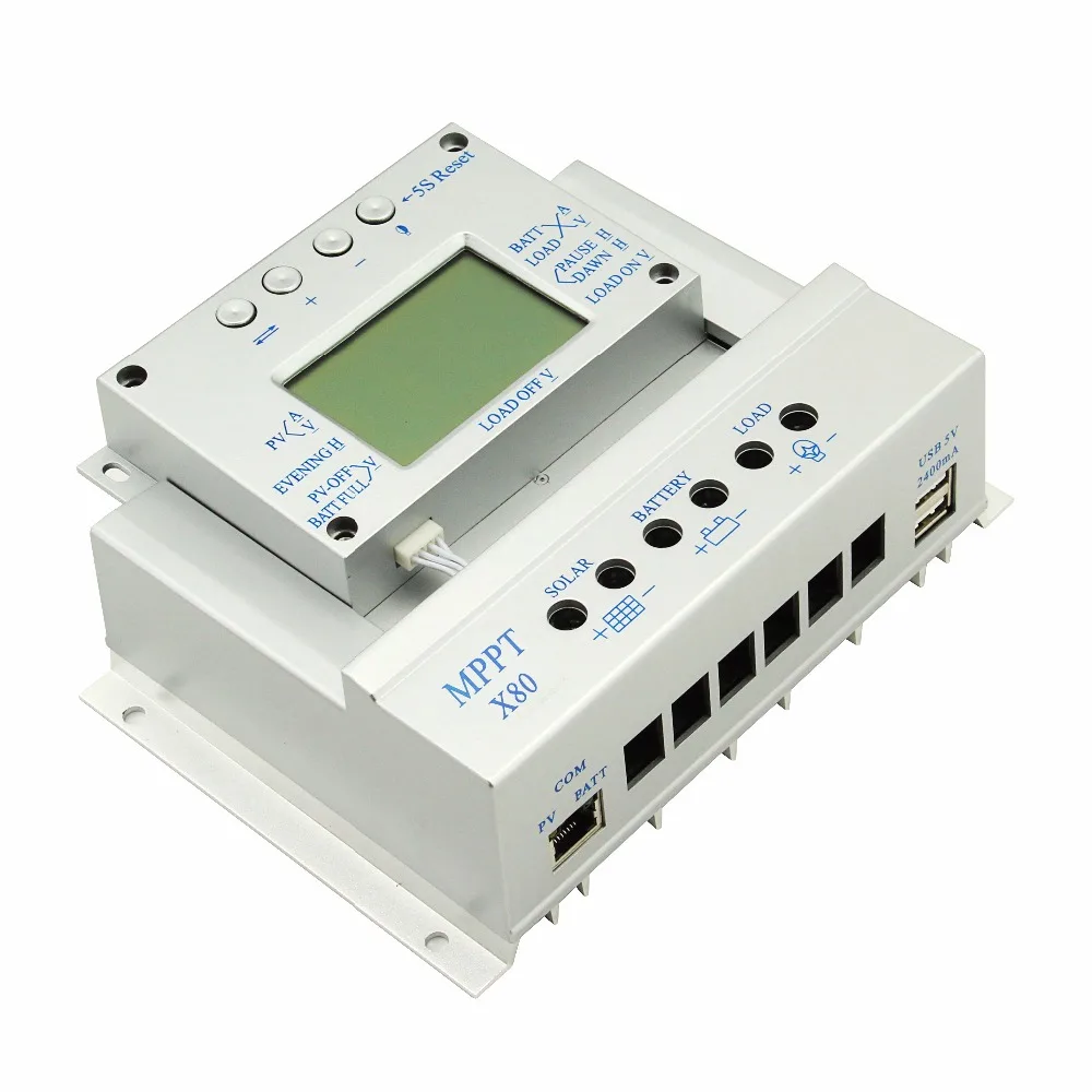 

OOYCYOO MPPT 80A Solar Panel regulator 12V 24V double USD 2.4A 5V output and discharge with 2M Remote display