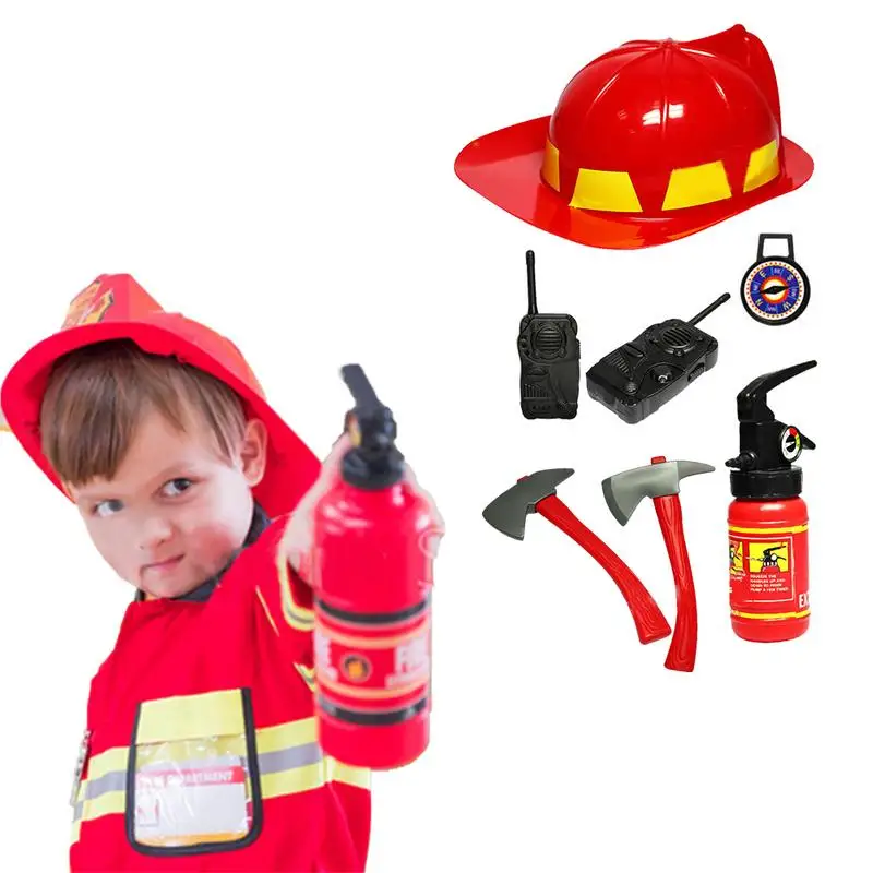 

Boys Fireman Role Play House Playing Game Cosplay Fire Station Chief Costume Kids Children Gift Costume Dress-Up Set (5PCS)